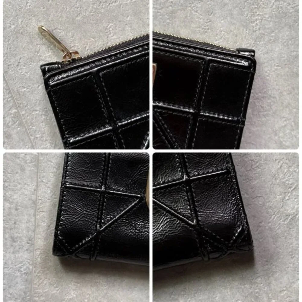 Christian Dior Ama Patent Leather Fold Wallet Card Case Coin Case Compact Wallet